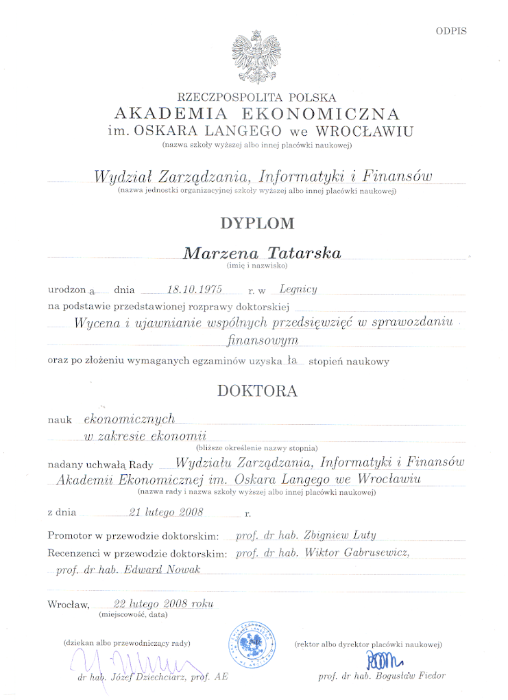 Dyplom ukończenia szkoły